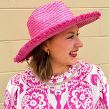 Seaside Stroll Frayed Straw Hat in Pink - The Pink Pineapple 850