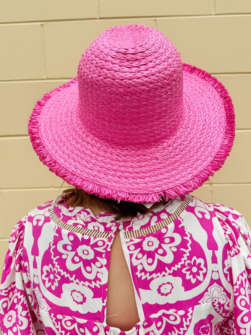 Seaside Stroll Frayed Straw Hat in Pink - The Pink Pineapple 850