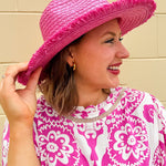 Seaside Stroll Frayed Straw Hat in Pink - The Pink Pineapple 850
