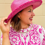 Seaside Stroll Frayed Straw Hat in Pink - The Pink Pineapple 850