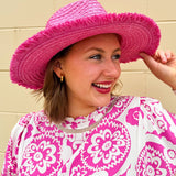 Seaside Stroll Frayed Straw Hat in Pink - The Pink Pineapple 850