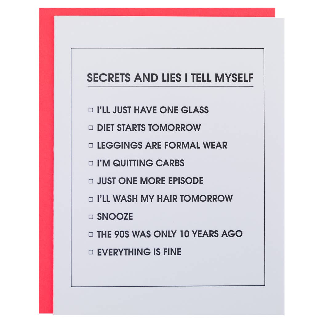 Secrets and Lies Checklist Letterpress Greeting Card - The Pink Pineapple 850