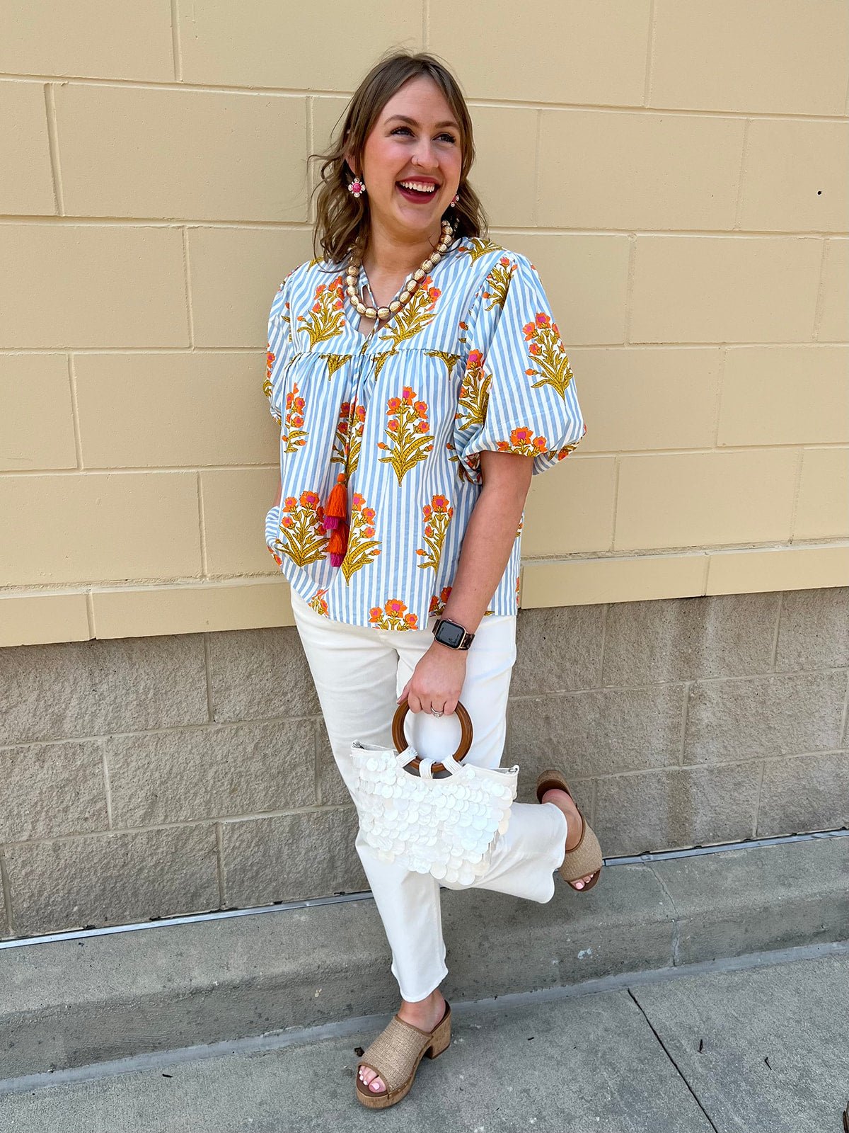 Shell Haven Wooden Handle Tote - The Pink Pineapple 850