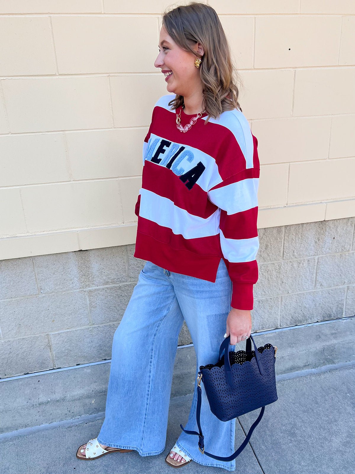 [Shiraleah] All - American Rugby Stripe Sweatshirt - The Pink Pineapple 850