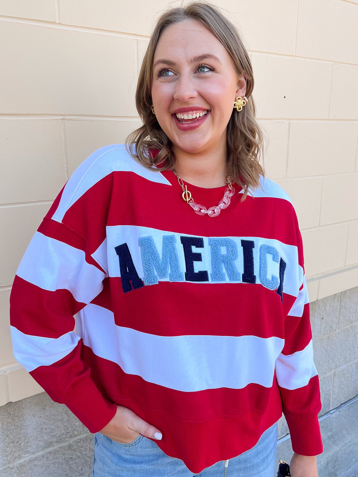 [Shiraleah] All - American Rugby Stripe Sweatshirt - The Pink Pineapple 850