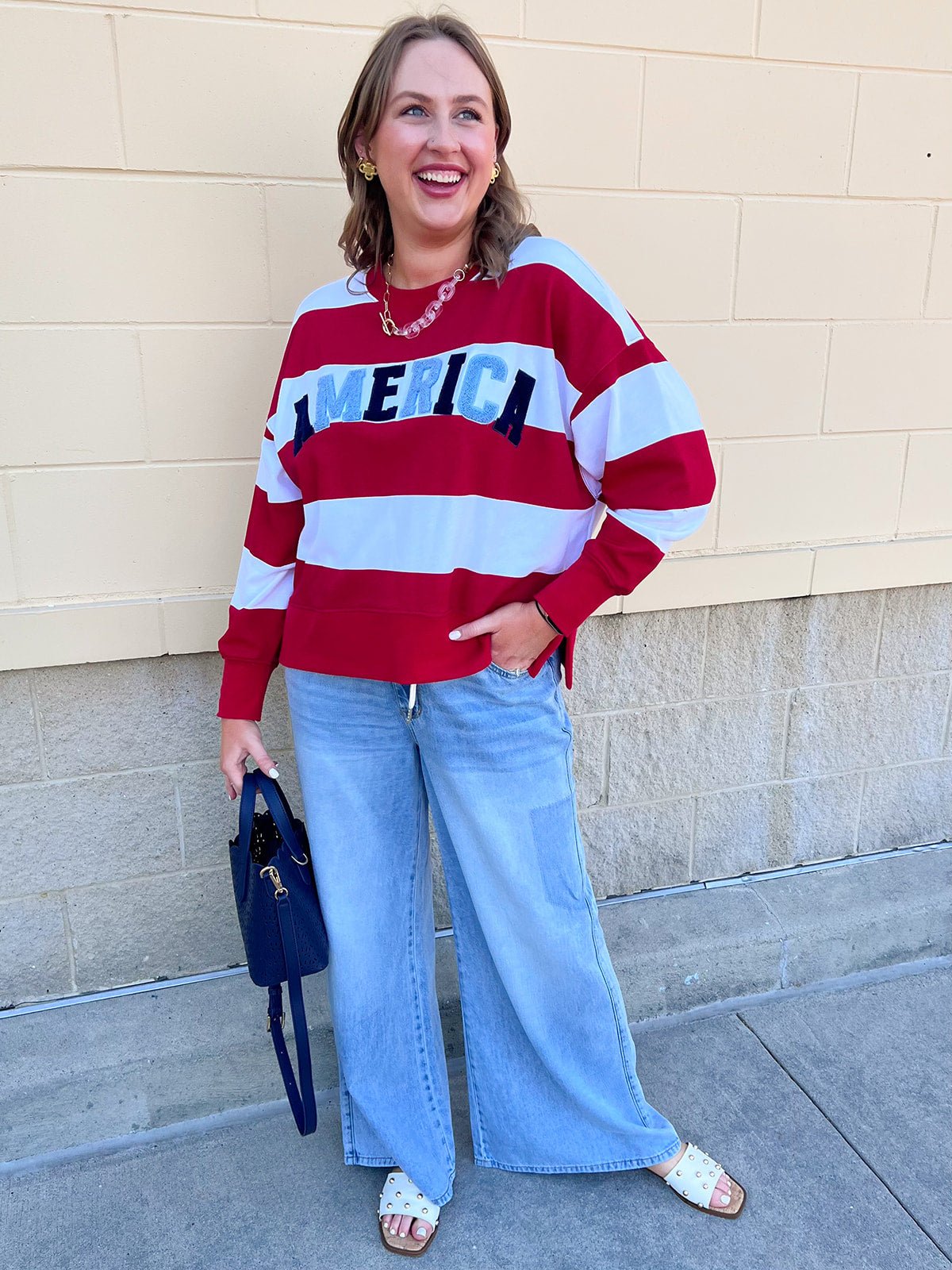 [Shiraleah] All - American Rugby Stripe Sweatshirt - The Pink Pineapple 850
