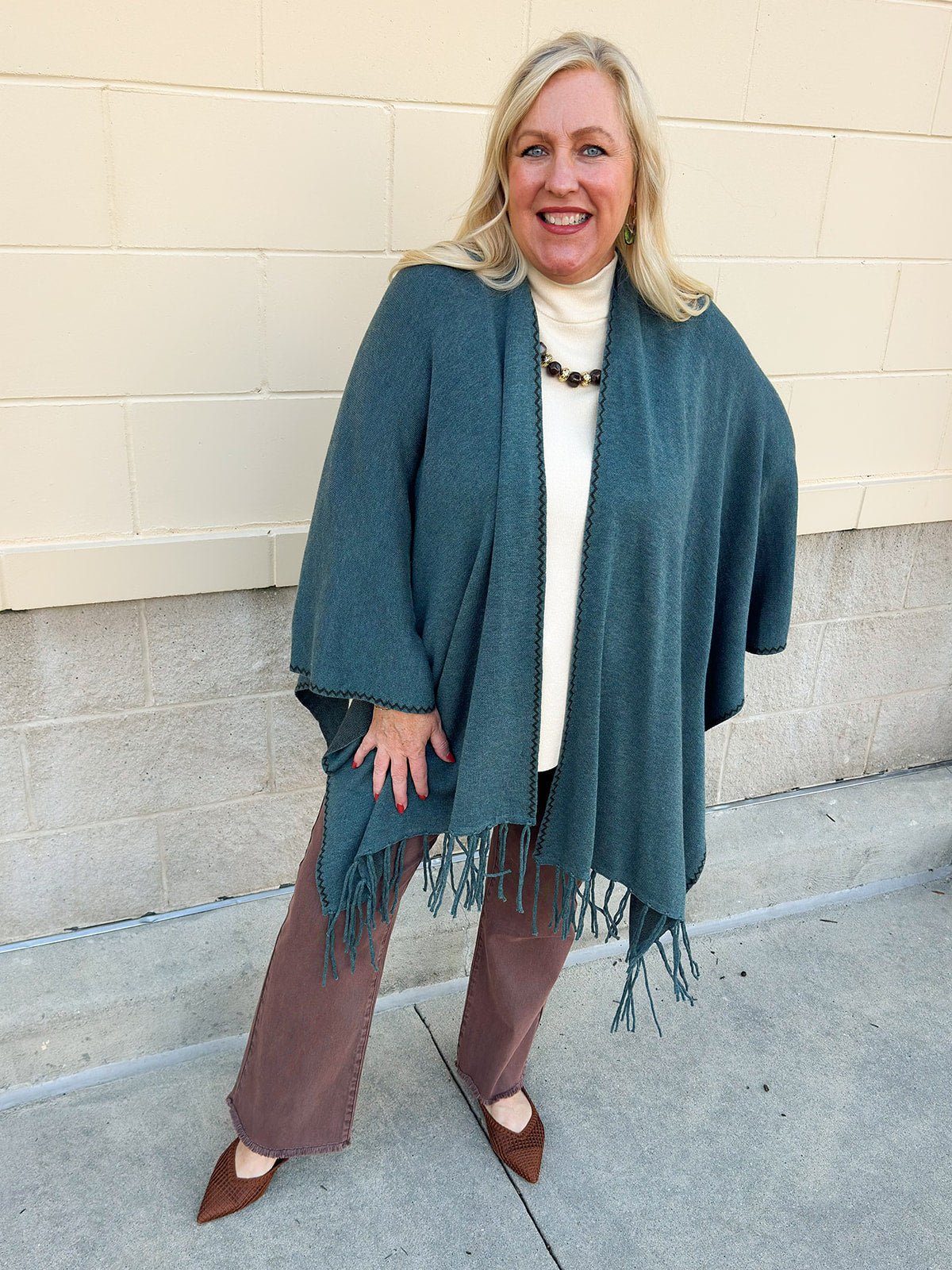 Sierra Jade Fringe Poncho Shawl - The Pink Pineapple 850