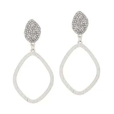Silver Rhinestone Pave with Open Round Drop 2" Earring - The Pink Pineapple 850