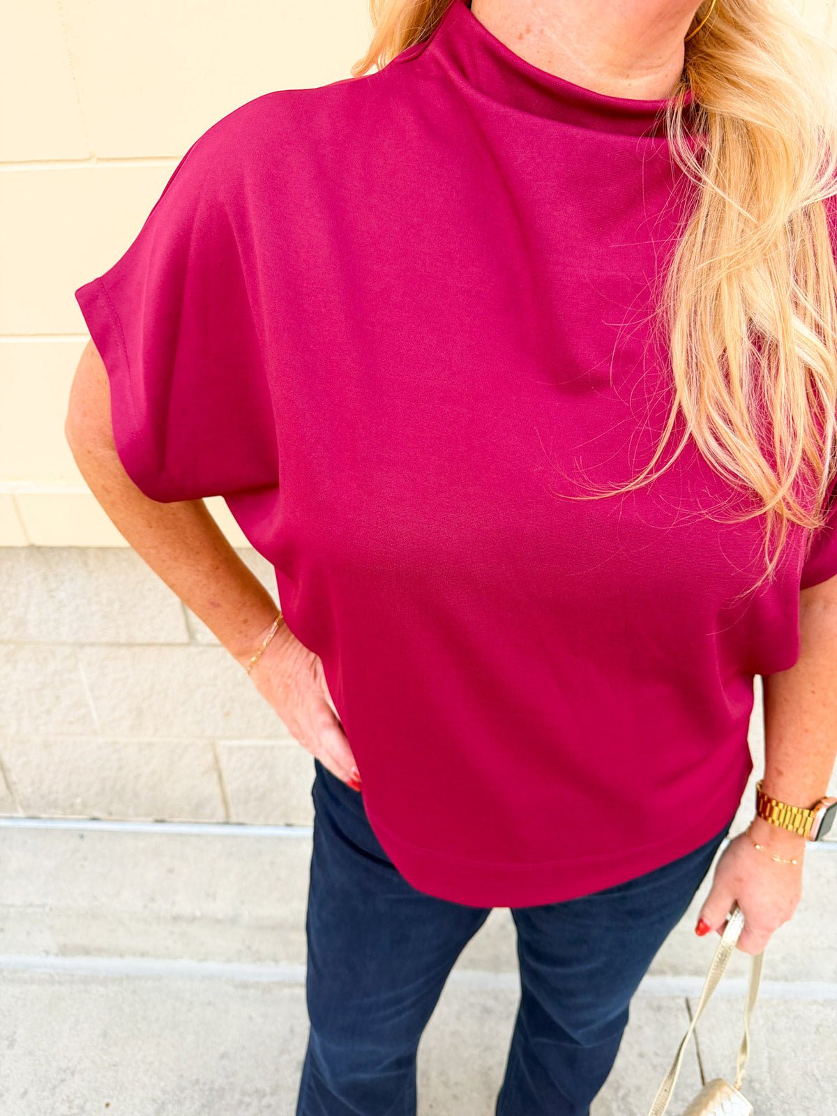 Sleigh Belle Scuba Mock Neck Top - The Pink Pineapple 850