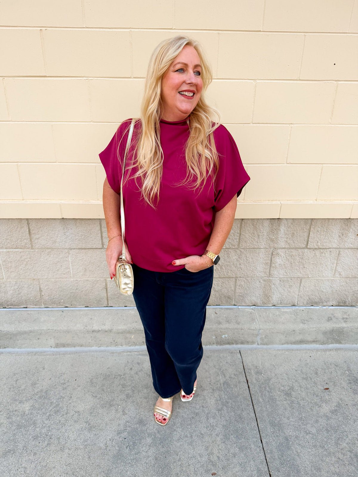 Sleigh Belle Scuba Mock Neck Top - The Pink Pineapple 850