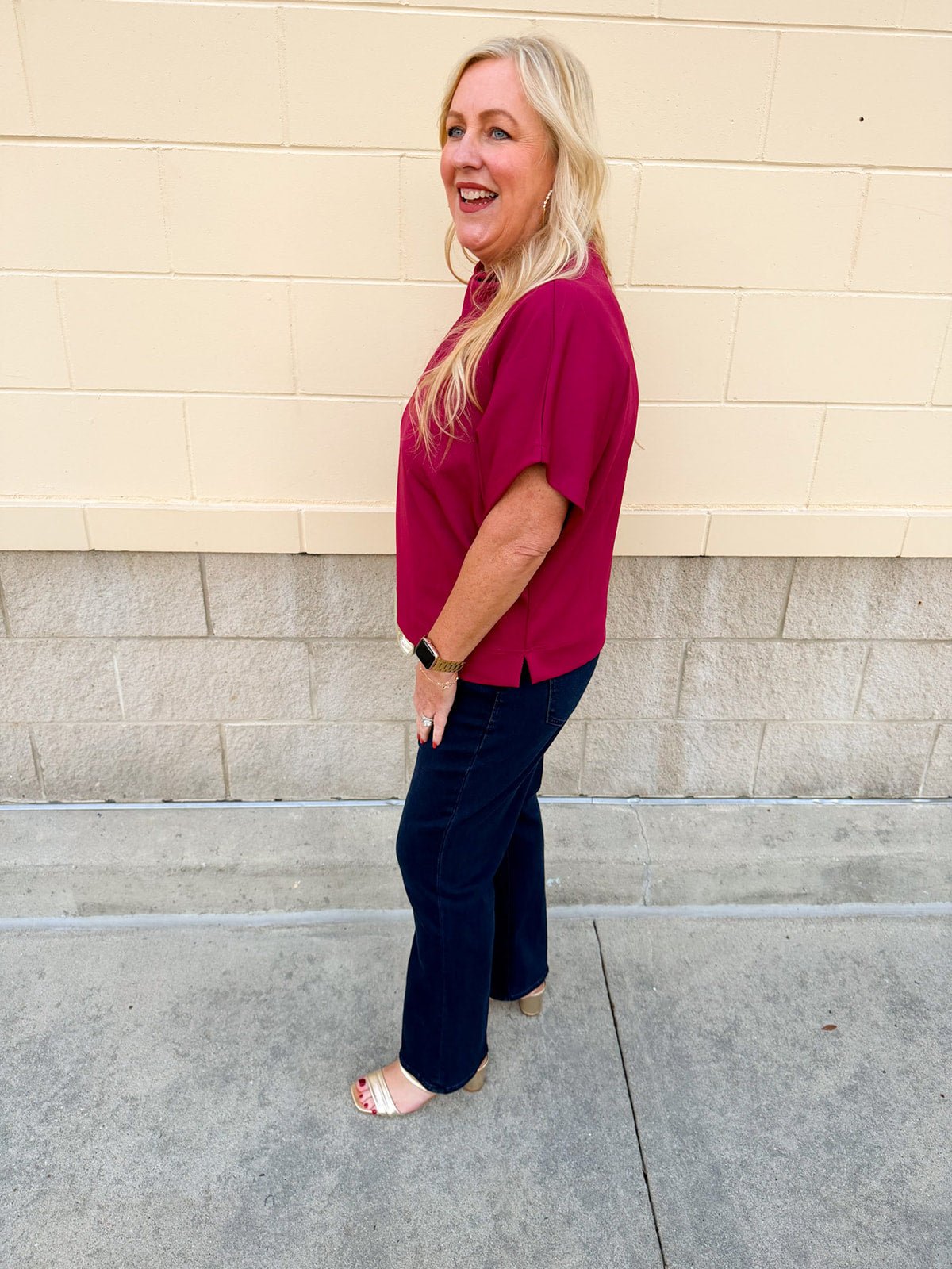 Sleigh Belle Scuba Mock Neck Top - The Pink Pineapple 850