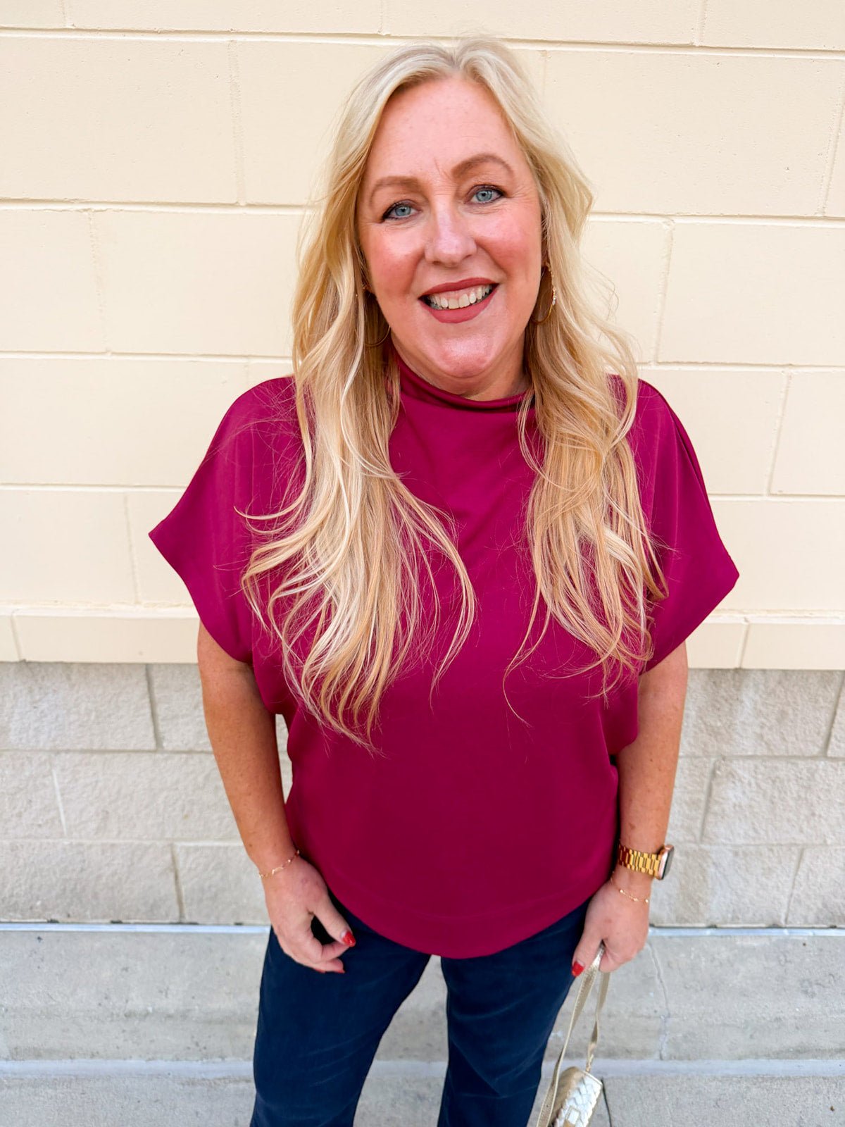 Sleigh Belle Scuba Mock Neck Top - The Pink Pineapple 850