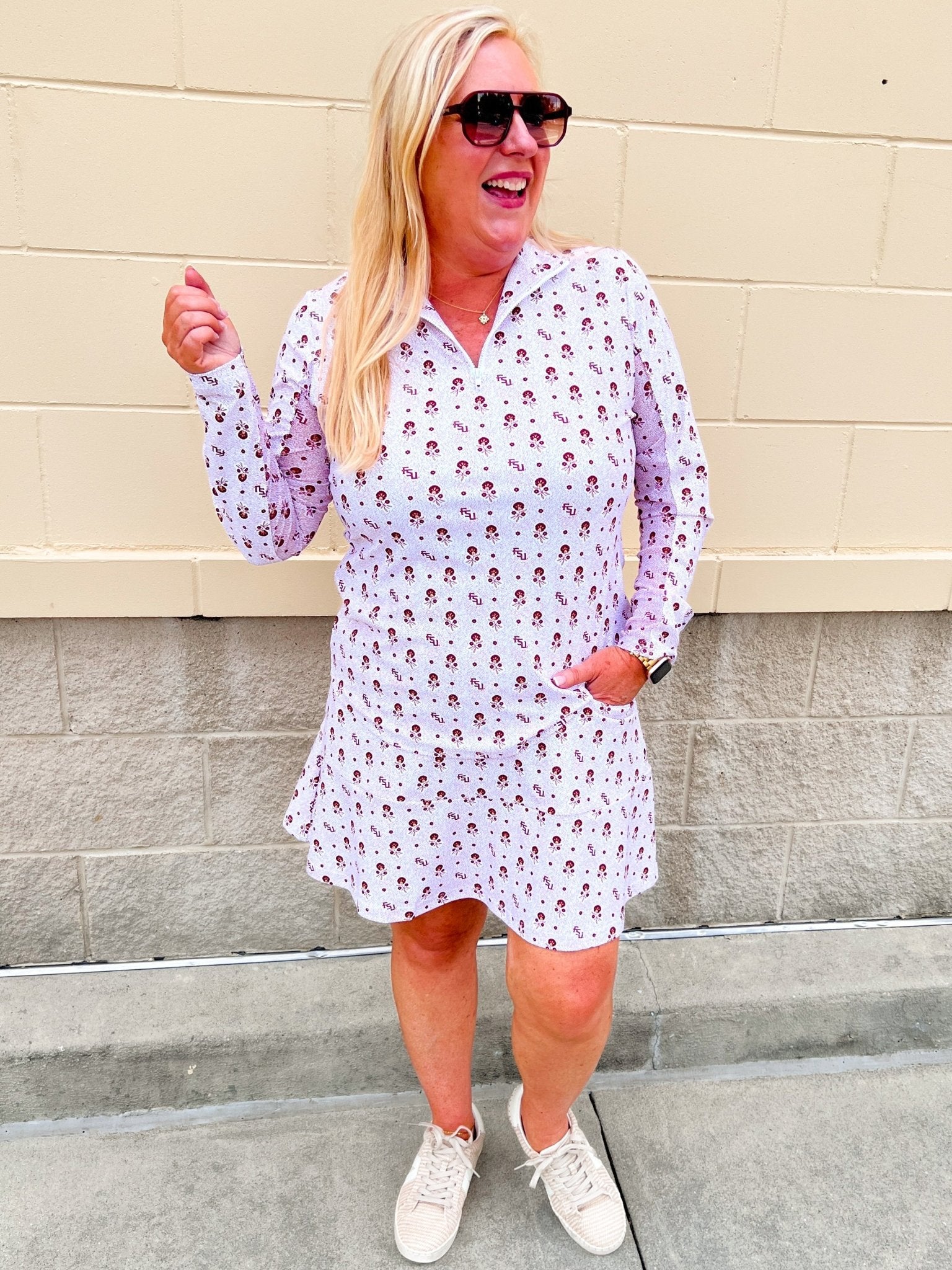 [Smith & Quinn] Ava Quarter Zip - Florida State Dot Floral - The Pink Pineapple 850