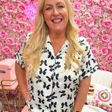 So Lovely Satin Bow Pajama Top - The Pink Pineapple 850