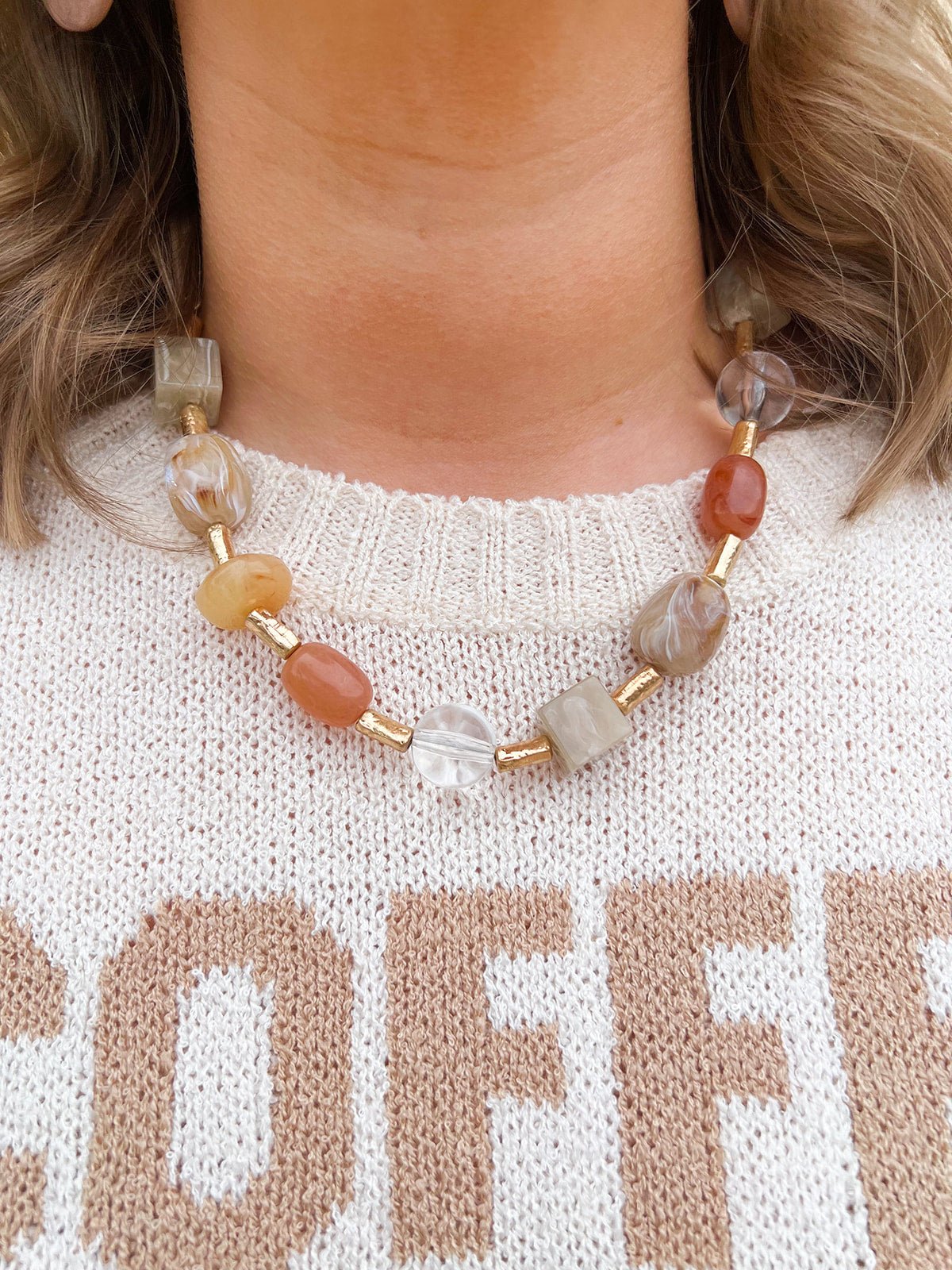 Soft Balance Stone & Acrylic Beaded Necklace - The Pink Pineapple 850