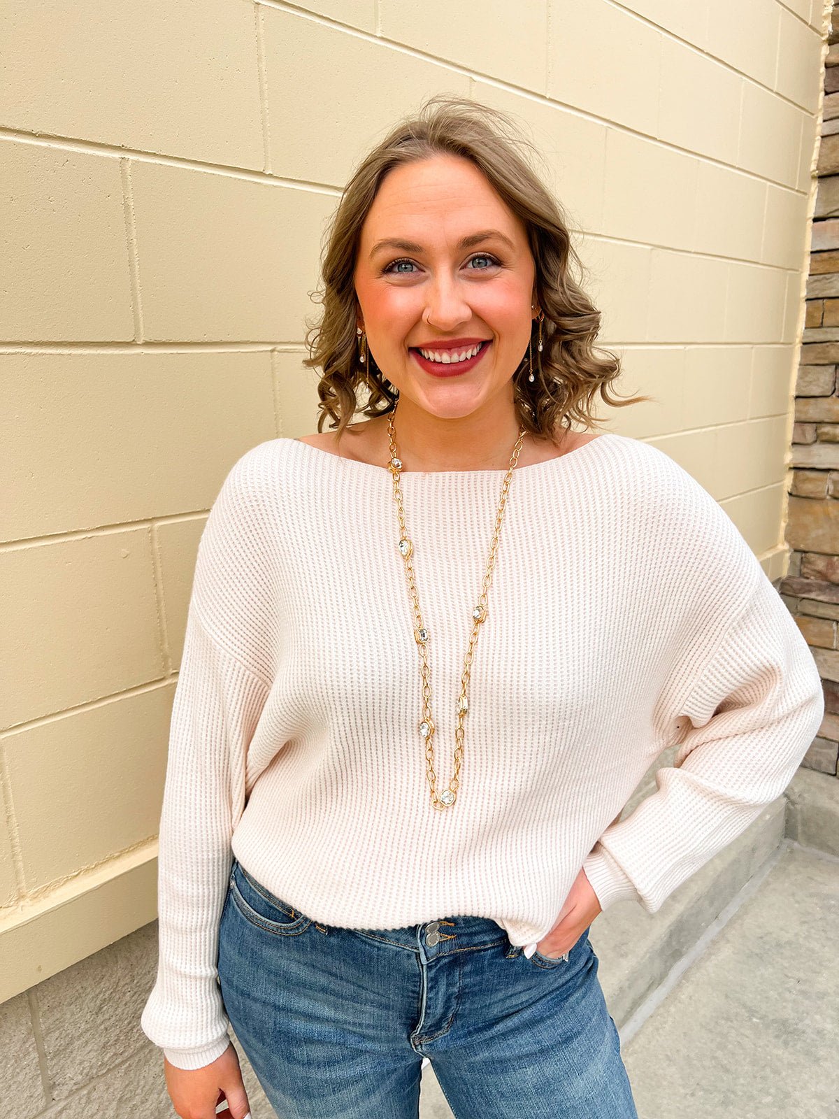 Soft Serenity Cream Boatneck Lightweight Sweater - The Pink Pineapple 850