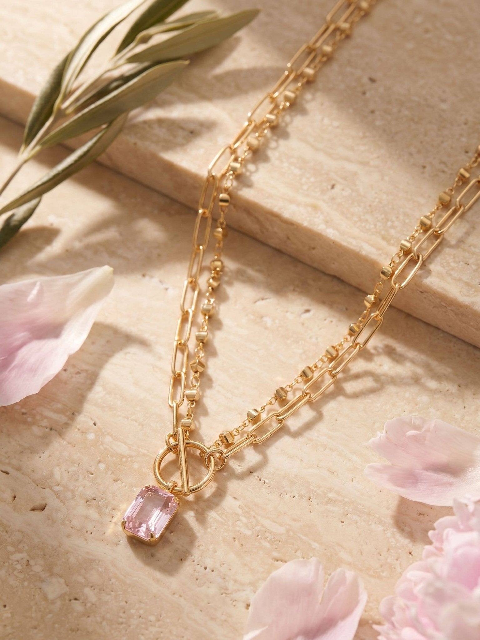 [Sorrelli] Studio Emerald-Cut Pendant Necklace - Soft Blush - The Pink Pineapple 850