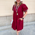 Southern Charm Ruffle Dress in Garnet - The Pink Pineapple 850