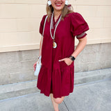 Southern Charm Ruffle Dress in Garnet - The Pink Pineapple 850