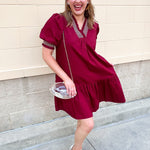 Southern Charm Ruffle Dress in Garnet - The Pink Pineapple 850