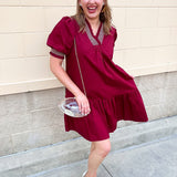 Southern Charm Ruffle Dress in Garnet - The Pink Pineapple 850