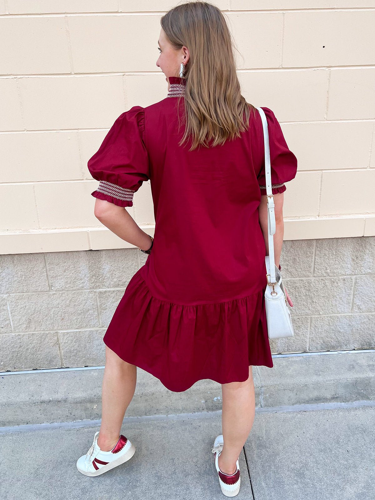 Southern Charm Ruffle Dress in Garnet - The Pink Pineapple 850
