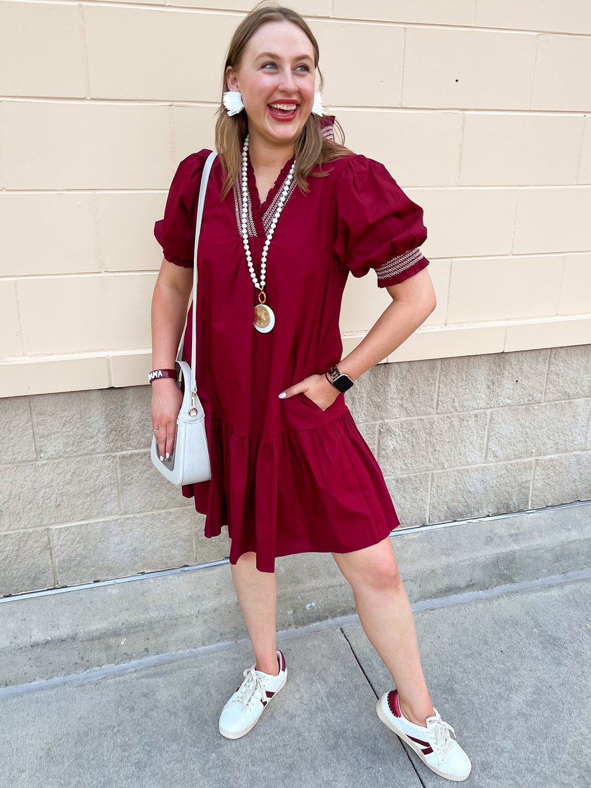 Southern Charm Ruffle Dress in Garnet - The Pink Pineapple 850