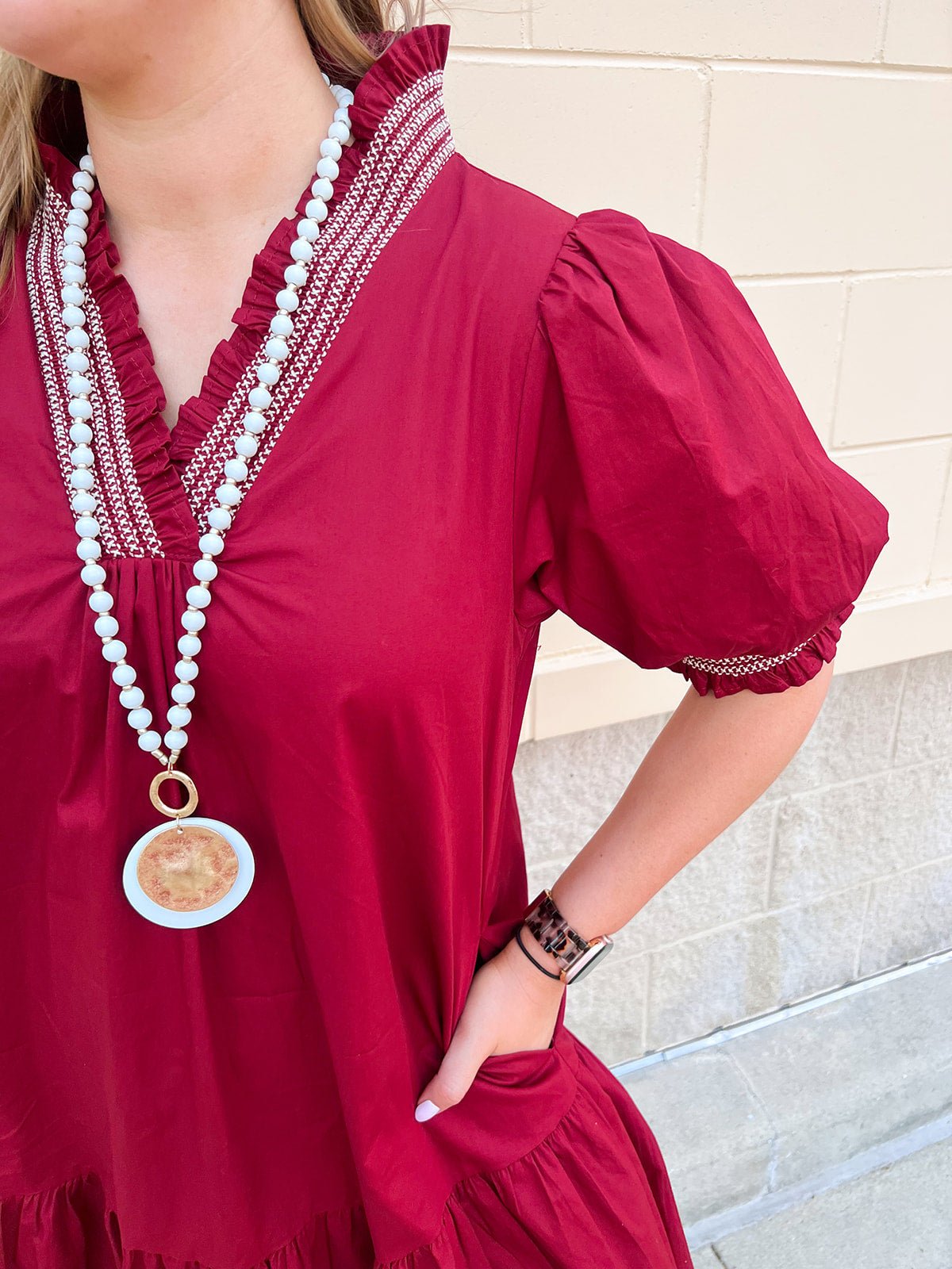Southern Charm Ruffle Dress in Garnet - The Pink Pineapple 850