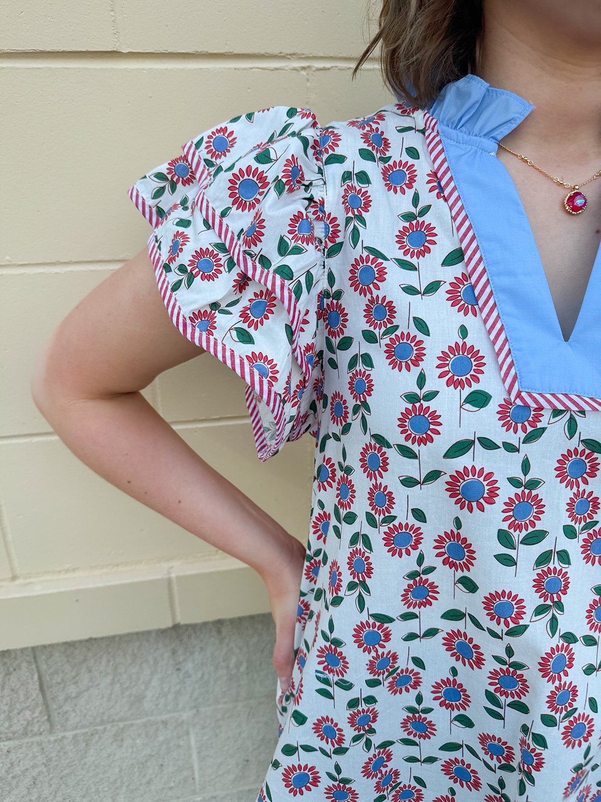 Sparks Fly Butterfly Sleeve Ruffle Collar Top - The Pink Pineapple 850