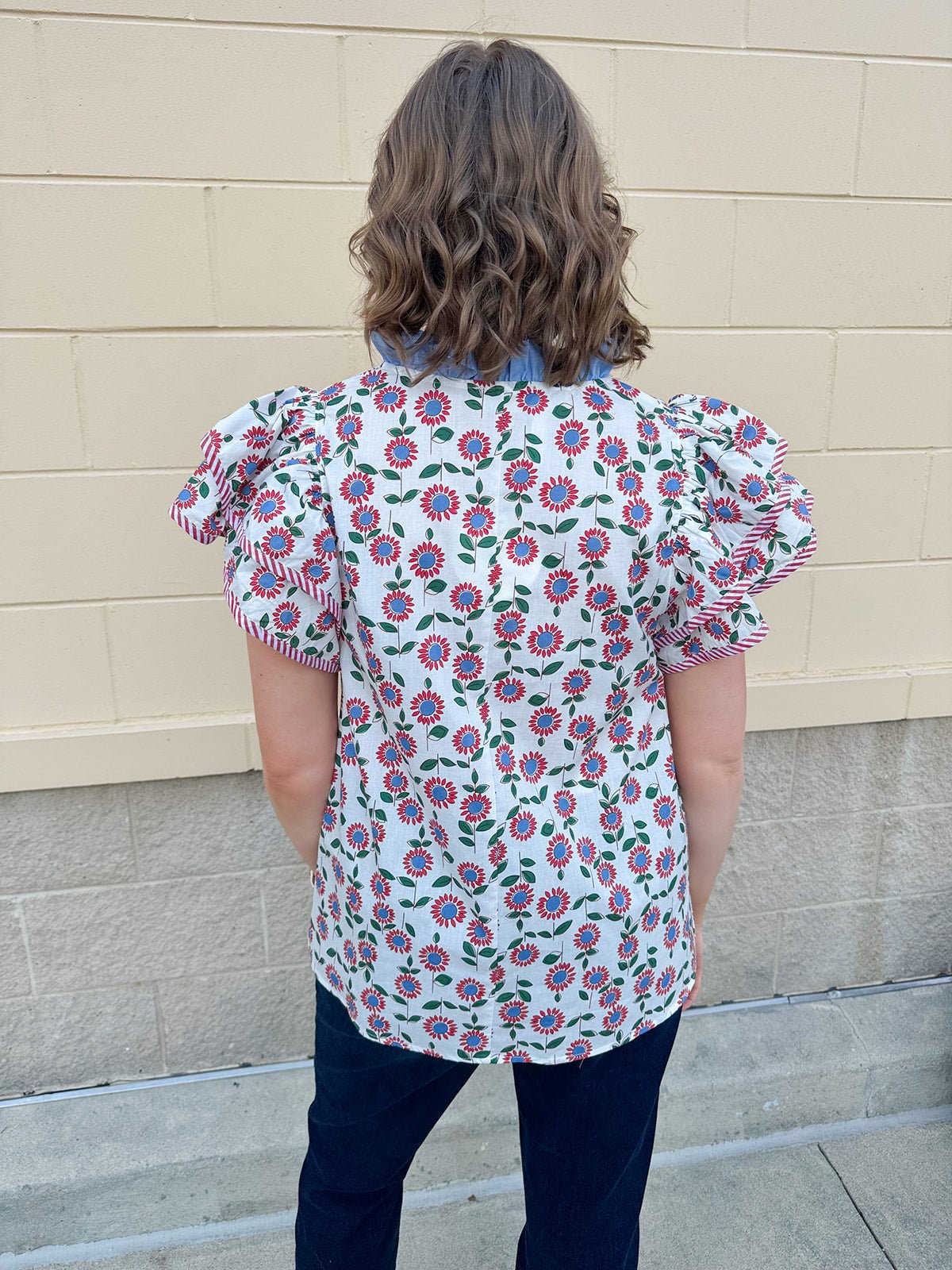 Sparks Fly Butterfly Sleeve Ruffle Collar Top - The Pink Pineapple 850
