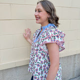Sparks Fly Butterfly Sleeve Ruffle Collar Top - The Pink Pineapple 850