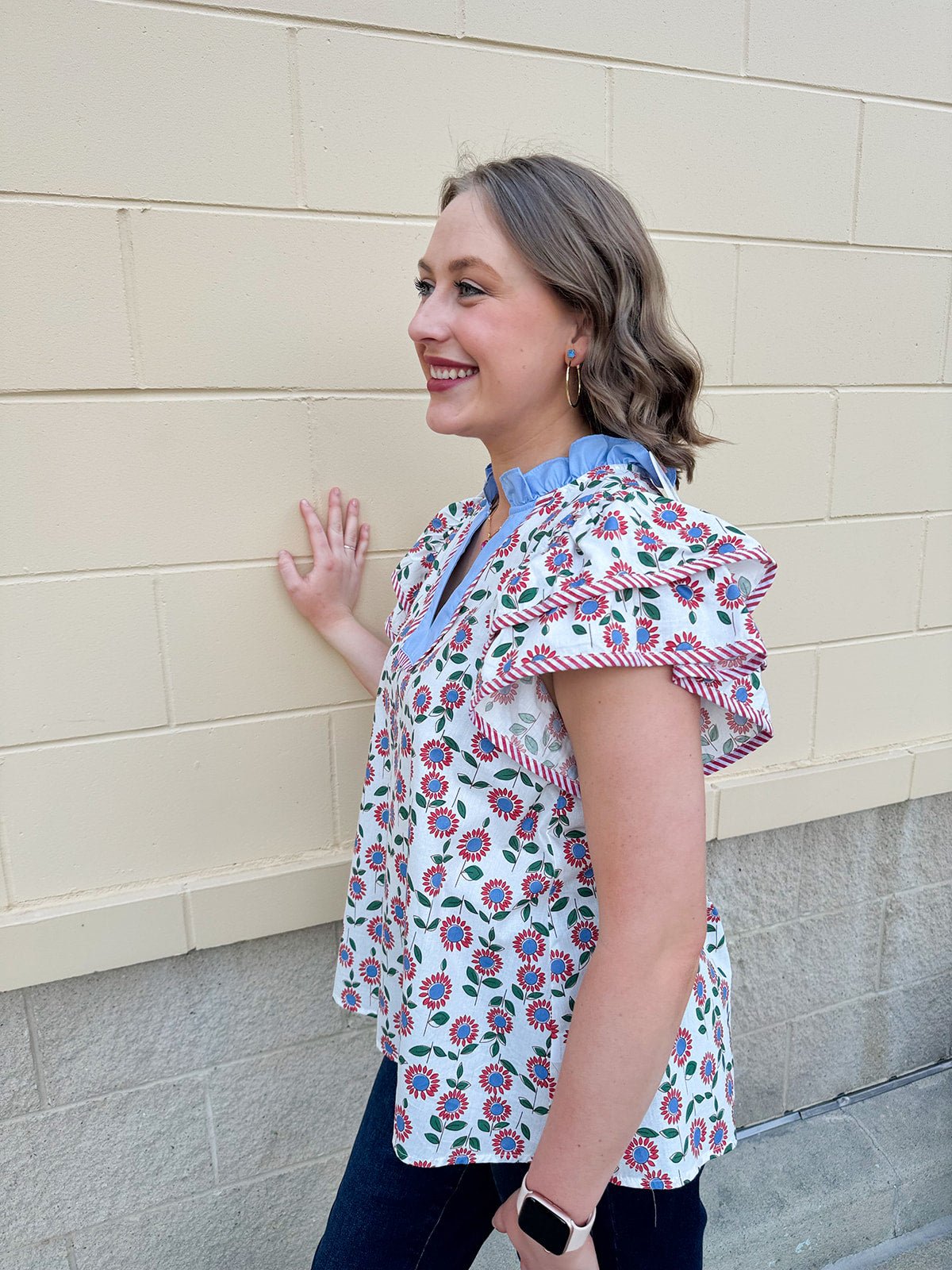 Sparks Fly Butterfly Sleeve Ruffle Collar Top - The Pink Pineapple 850