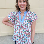 Sparks Fly Butterfly Sleeve Ruffle Collar Top - The Pink Pineapple 850