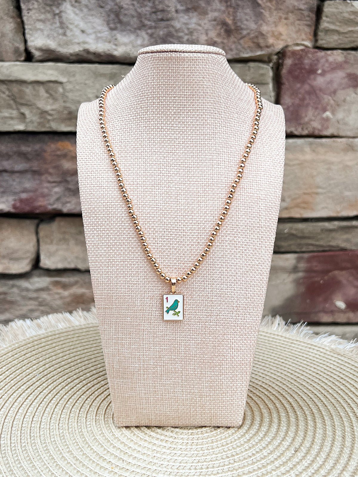 Sparrow Ball Bead Mahjong Necklace in White - The Pink Pineapple 850