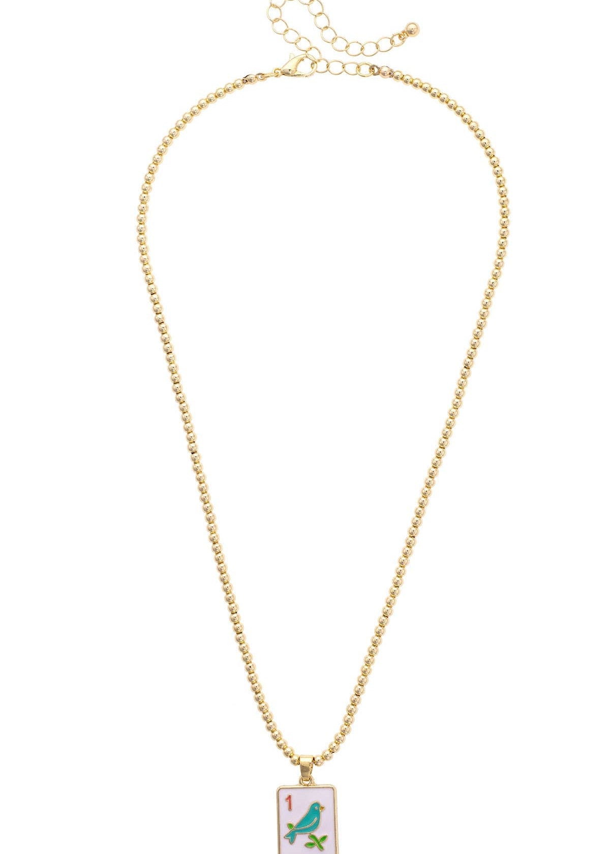 Sparrow Mahjong Tile Ball Bead Necklace in White - The Pink Pineapple 850