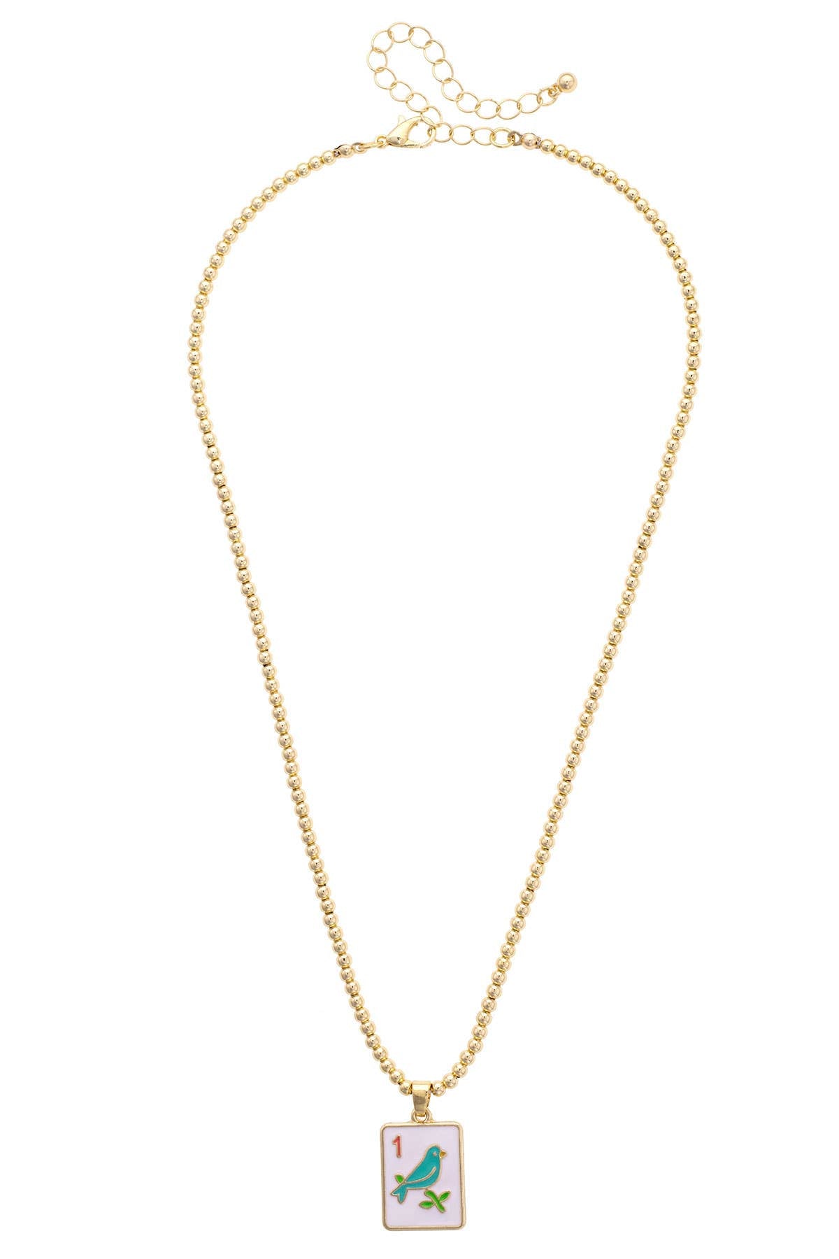 Sparrow Mahjong Tile Ball Bead Necklace in White - The Pink Pineapple 850