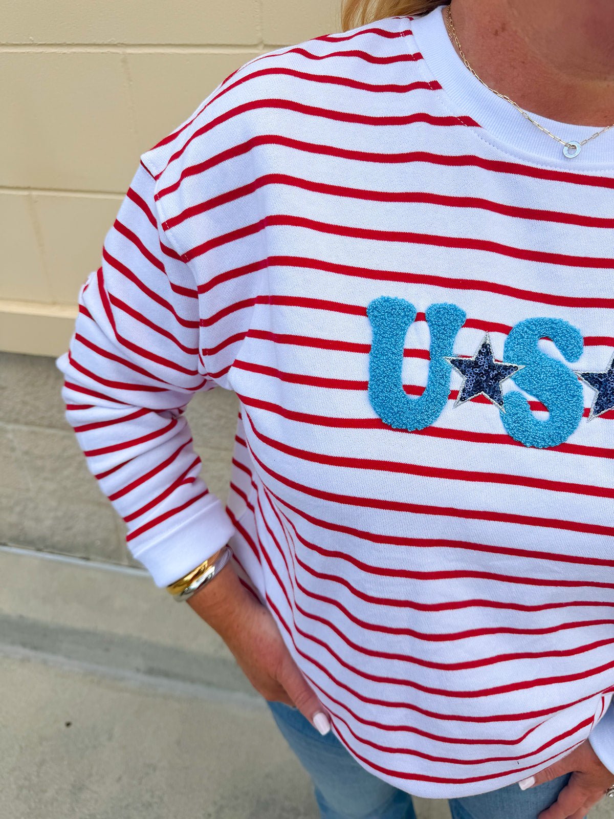 Star - Spangled Stripe Statement Sweatshirt - The Pink Pineapple 850