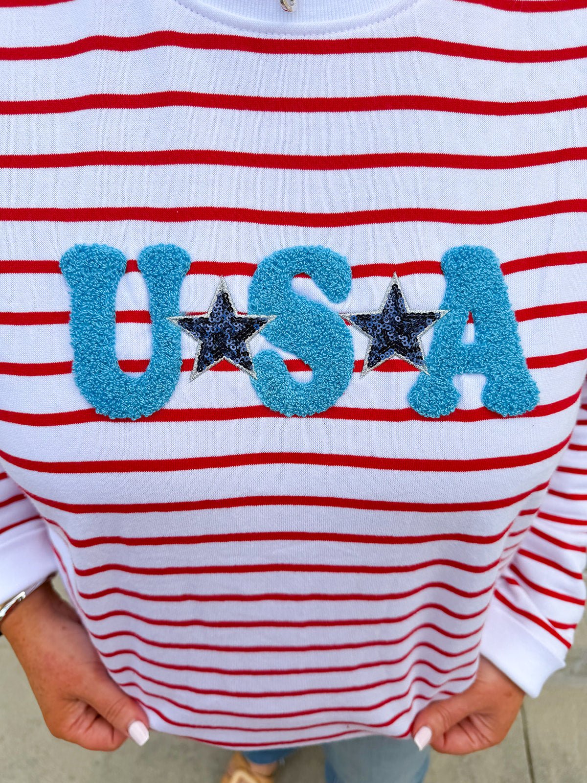 Star - Spangled Stripe Statement Sweatshirt - The Pink Pineapple 850