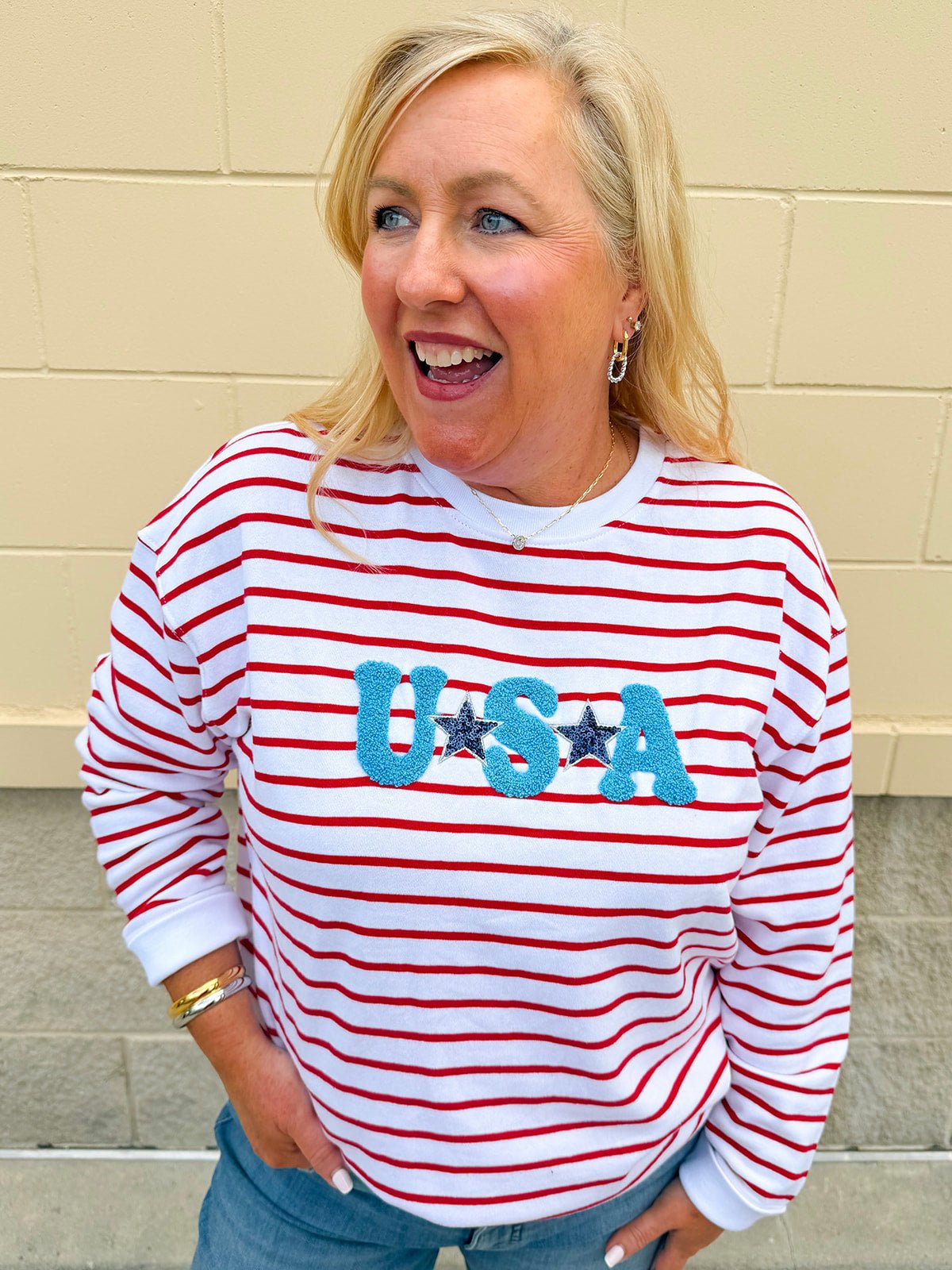 Star - Spangled Stripe Statement Sweatshirt - The Pink Pineapple 850