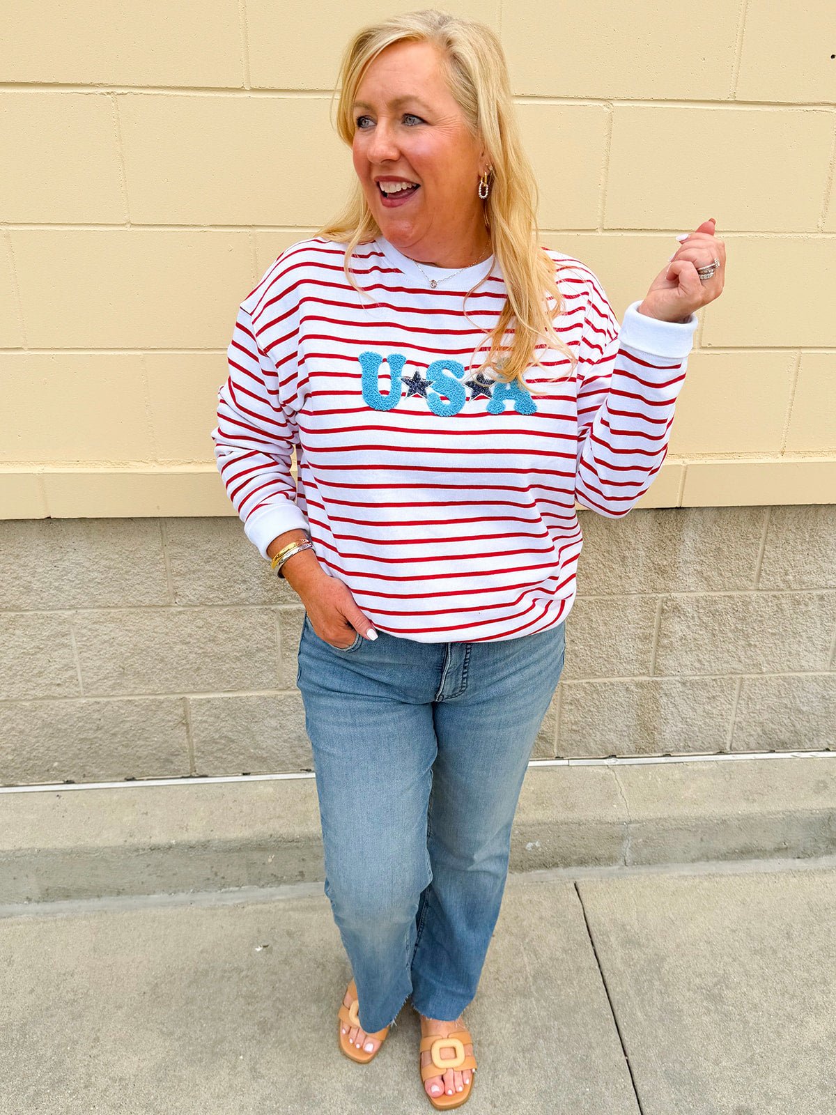Star - Spangled Stripe Statement Sweatshirt - The Pink Pineapple 850