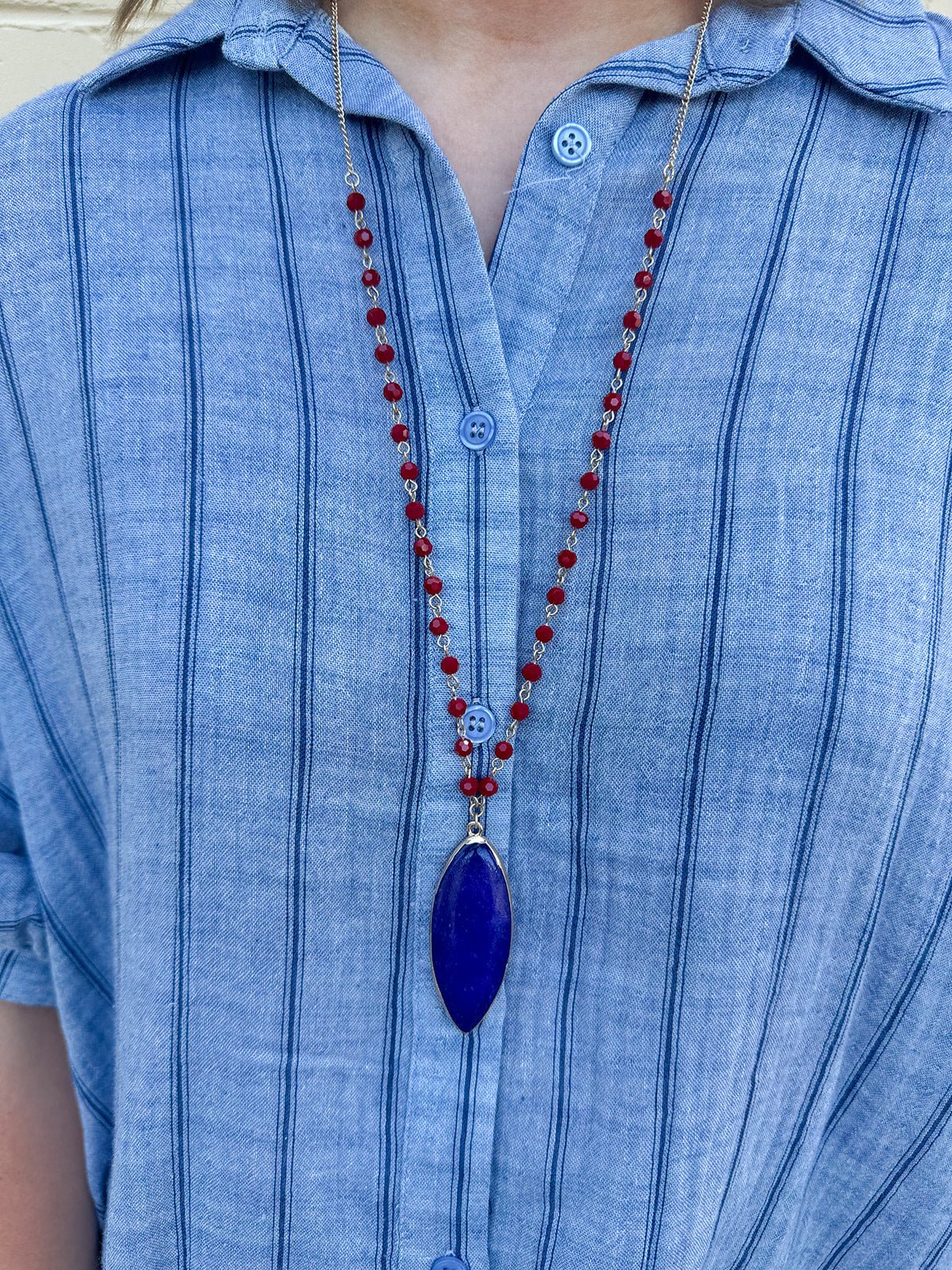 Stargazer Sapphire Beaded Stone Pendant Necklace - The Pink Pineapple 850