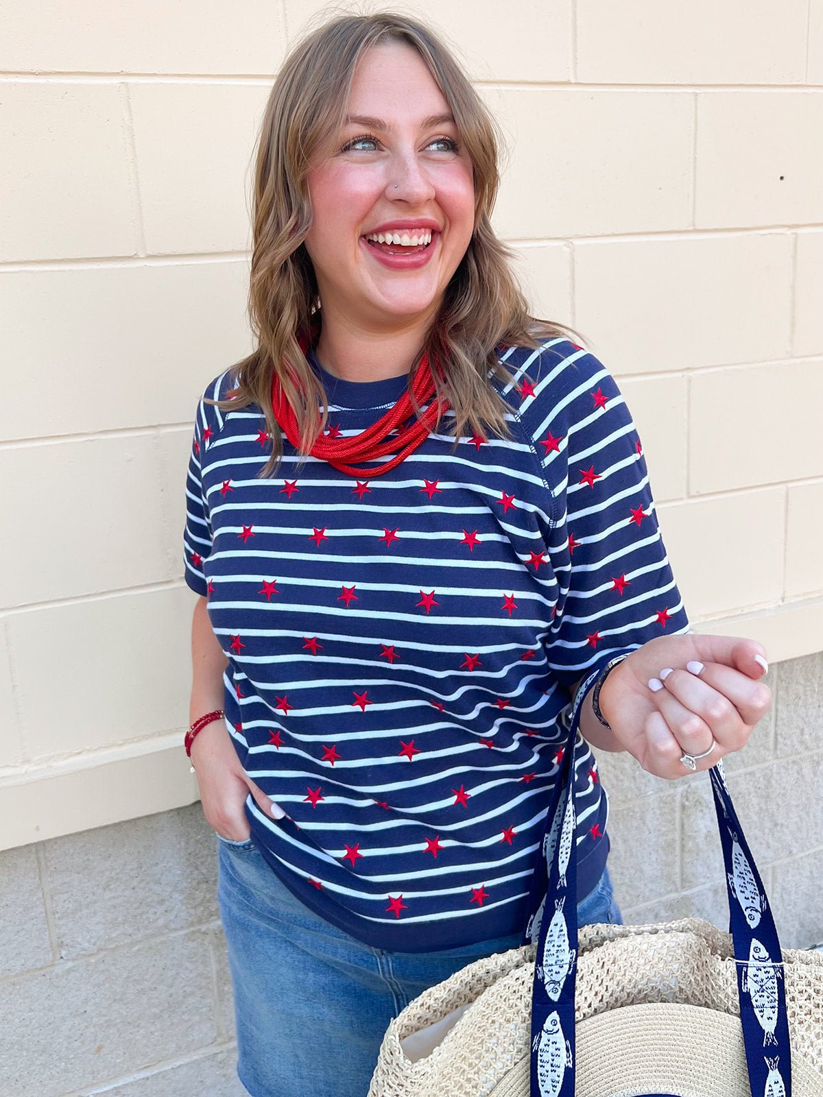 Starlight Stripe Lightweight Short Sleeve Sweater - The Pink Pineapple 850