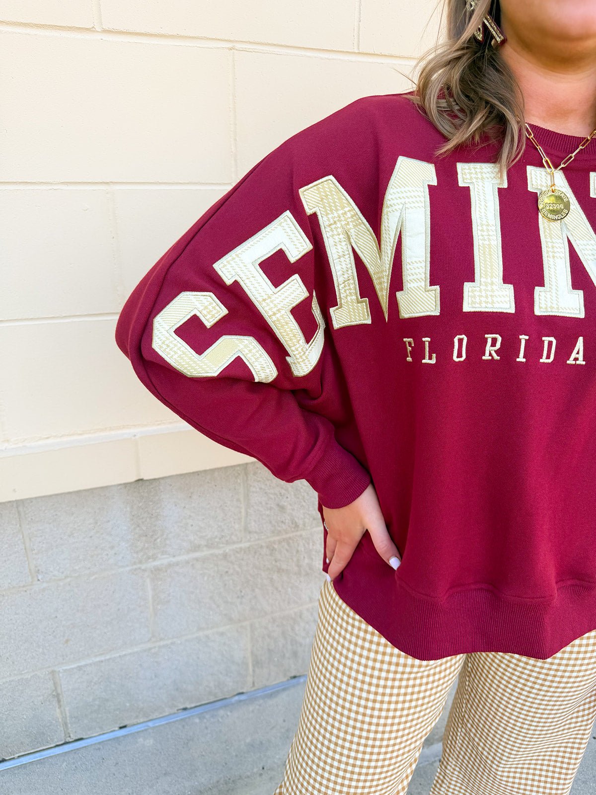 [Stewart Simmons] The Heritage Plaid Crewneck | FSU - The Pink Pineapple 850