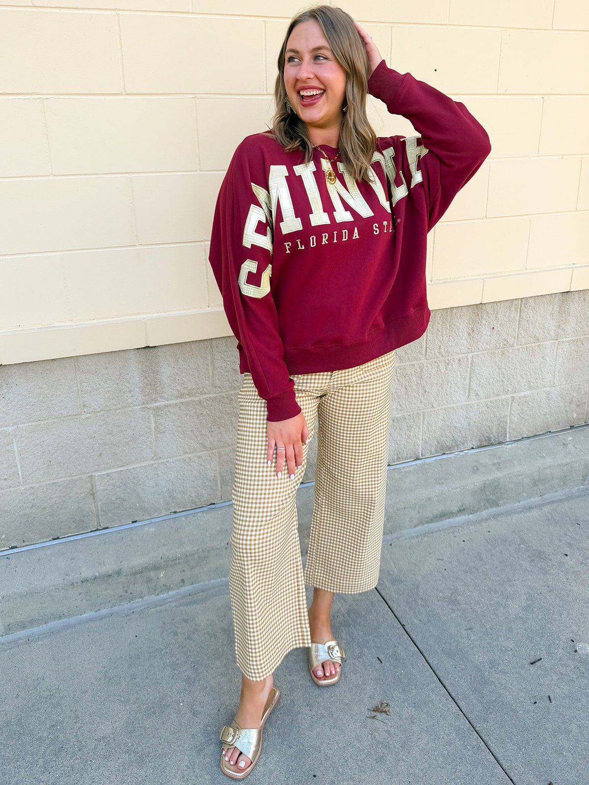 [Stewart Simmons] The Heritage Plaid Crewneck | FSU - The Pink Pineapple 850
