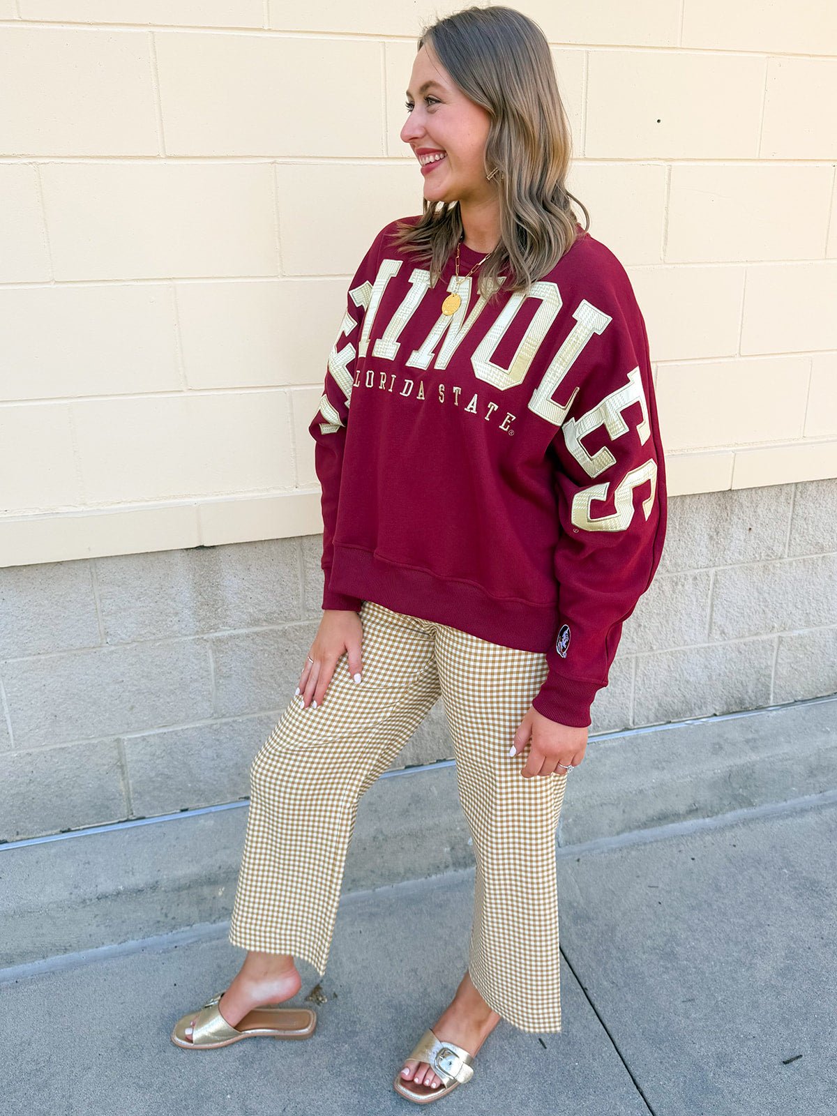 [Stewart Simmons] The Heritage Plaid Crewneck | FSU - The Pink Pineapple 850