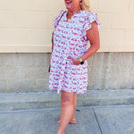 [Stewart Simmons] The Team Toile Flutter Sleeve Dress FSU - The Pink Pineapple 850