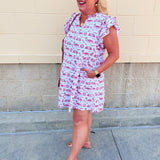 [Stewart Simmons] The Team Toile Flutter Sleeve Dress FSU - The Pink Pineapple 850