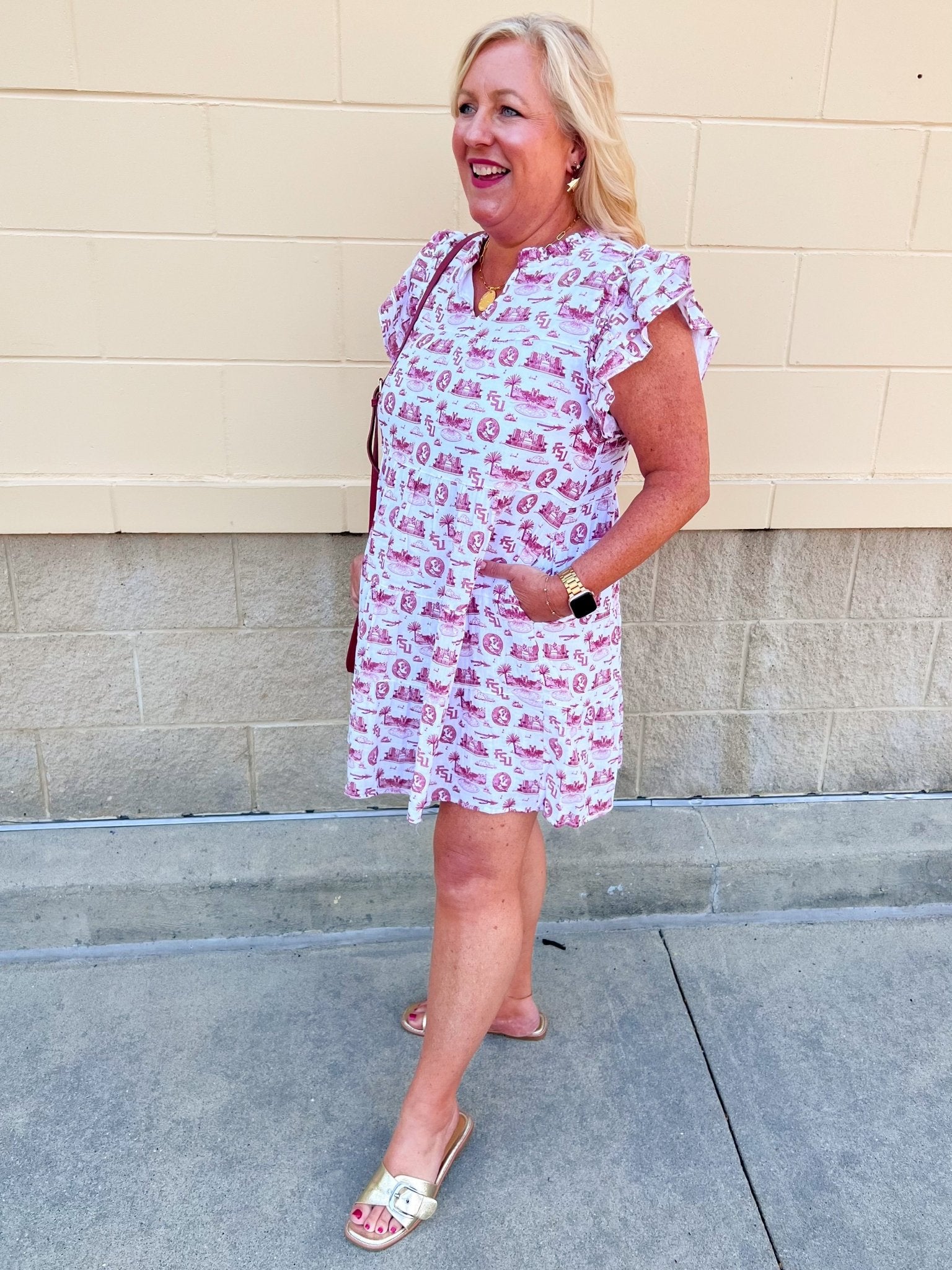[Stewart Simmons] The Team Toile Flutter Sleeve Dress FSU - The Pink Pineapple 850