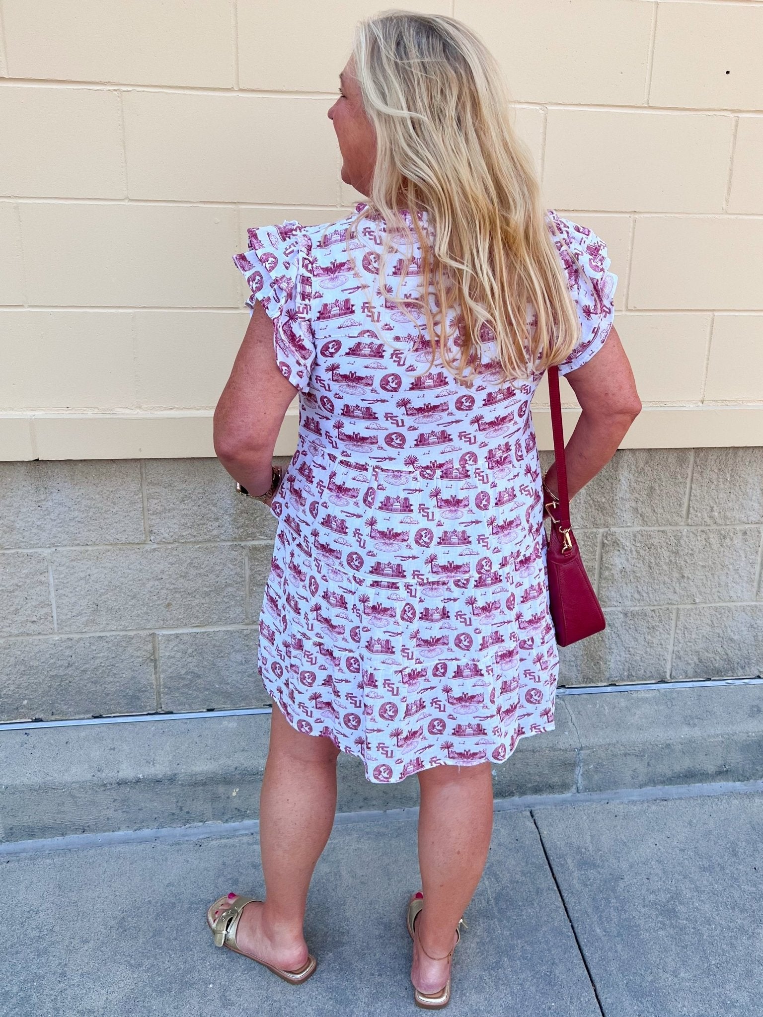 [Stewart Simmons] The Team Toile Flutter Sleeve Dress FSU - The Pink Pineapple 850