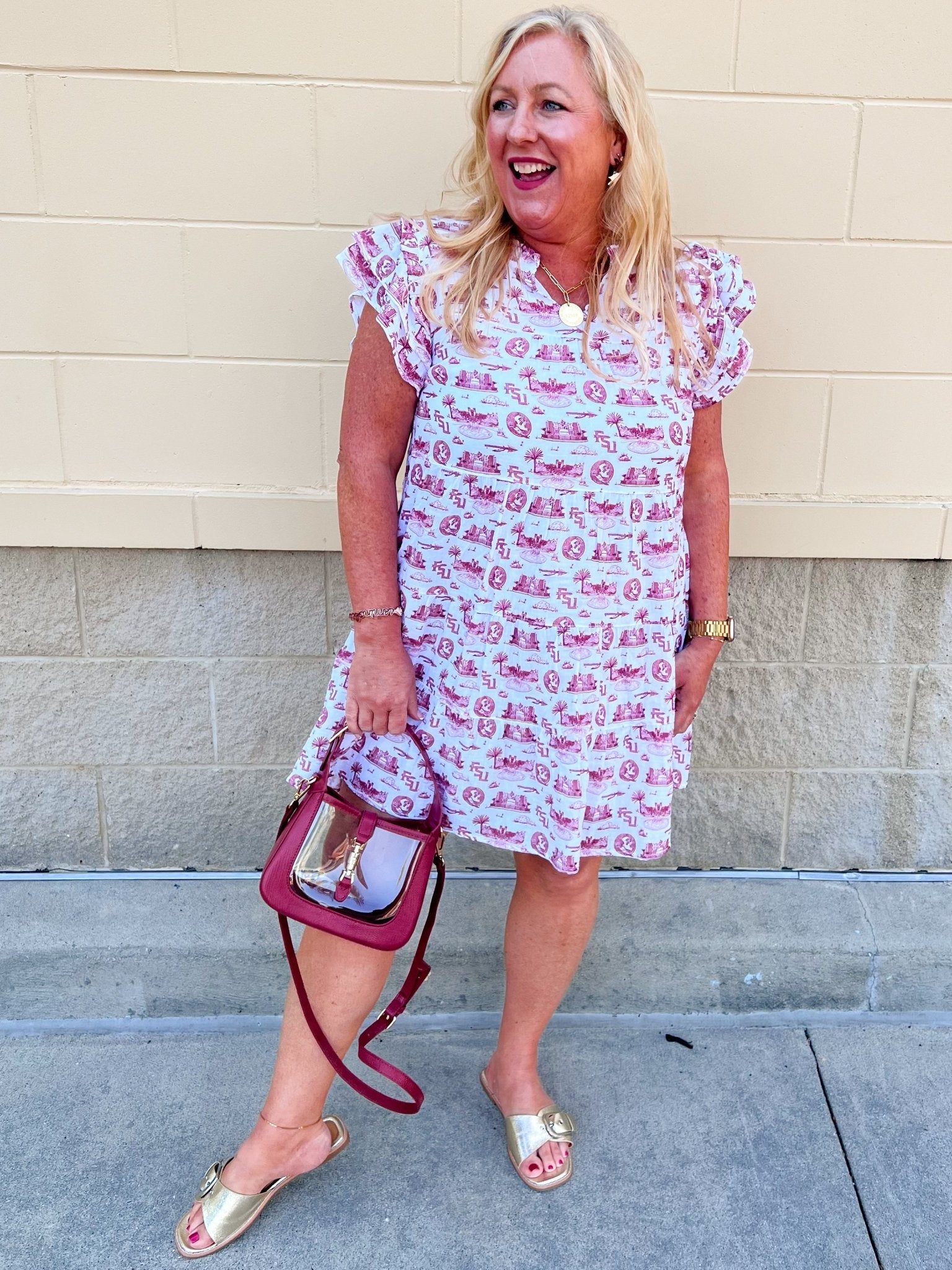 [Stewart Simmons] The Team Toile Flutter Sleeve Dress FSU - The Pink Pineapple 850